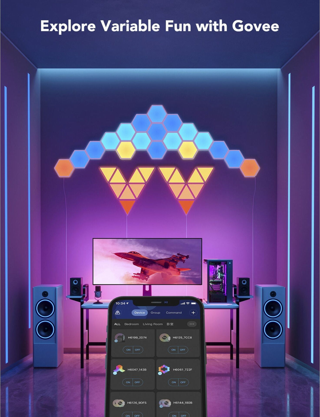 Govee - Glide Hexa Light Panels Expansion Pack (2 Panels) with Linking Cables for Light Panels H6061