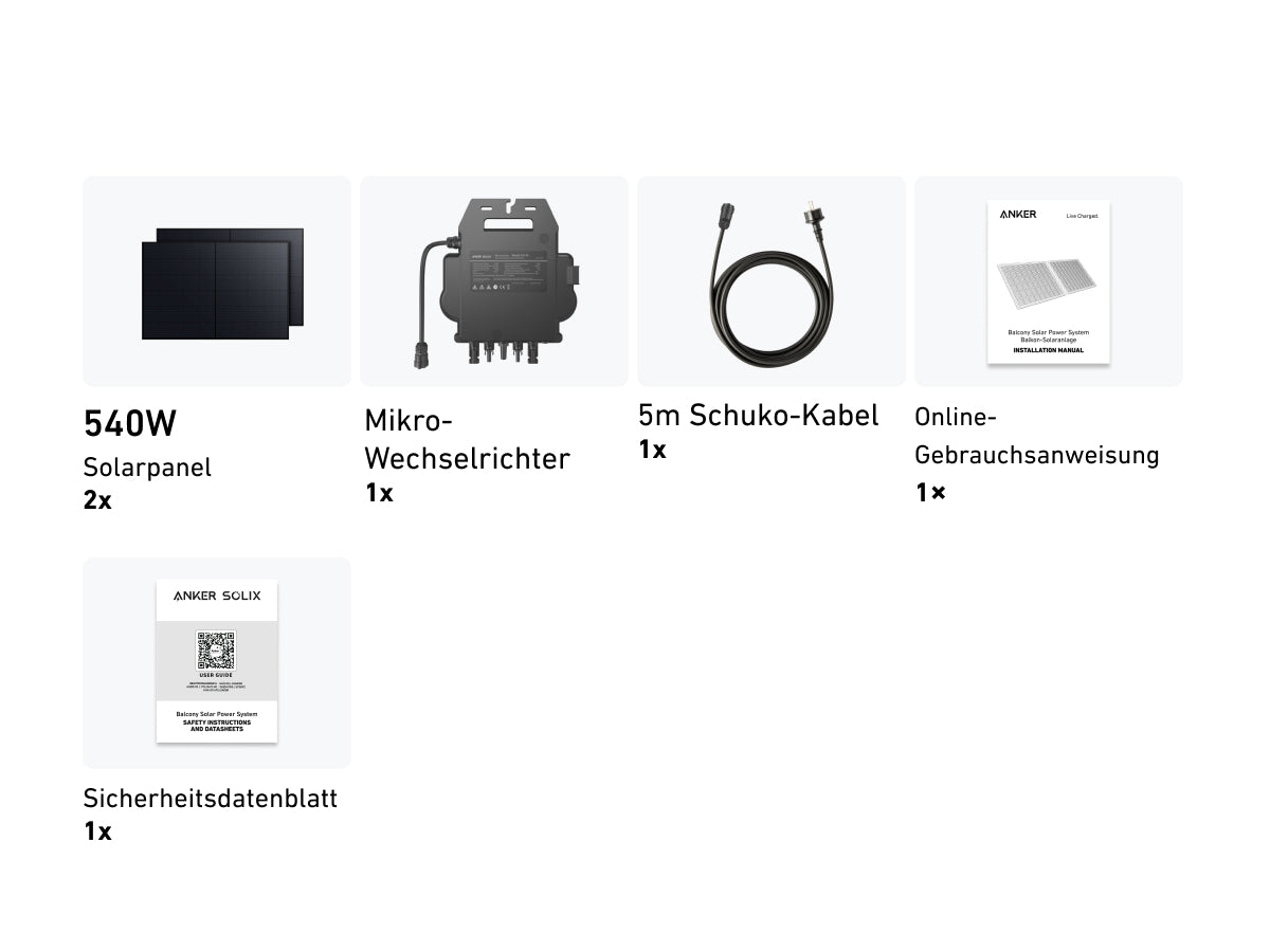 Anker SOLIX Balkonkraftwerk 2× RS50B Panel 540W, Mikro-Wechselrichter 600W/800W, ohne Halterung-0% MwSt. (gem. § 12 Abs. 3 UStG)