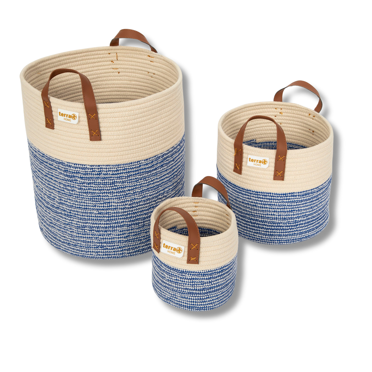 Terra Home Korbset 3 er Set Baumwolle  Ø36/28/18 H41/26/18 blau weiß braun