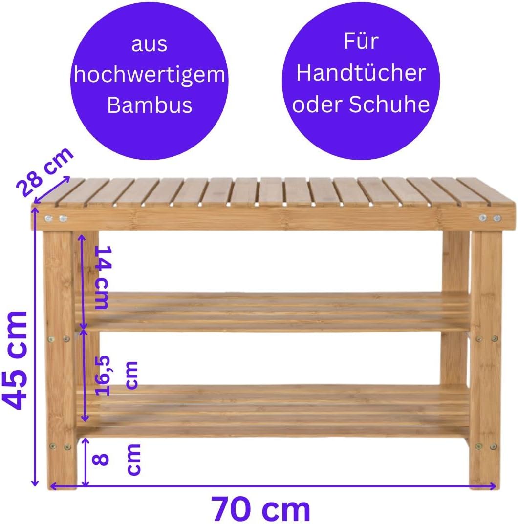 Terra Home Schuhregal Schuhbank Sitzbank Badregal Bambus Garderobenbank Bambusregal