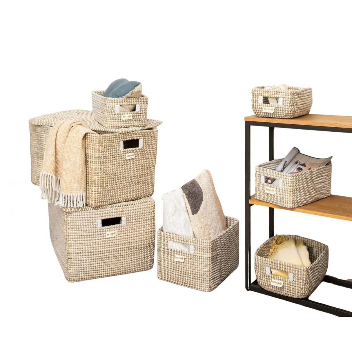 Terra Home Aufbewahrungskörbe 7 tlg Set Seegras weiß