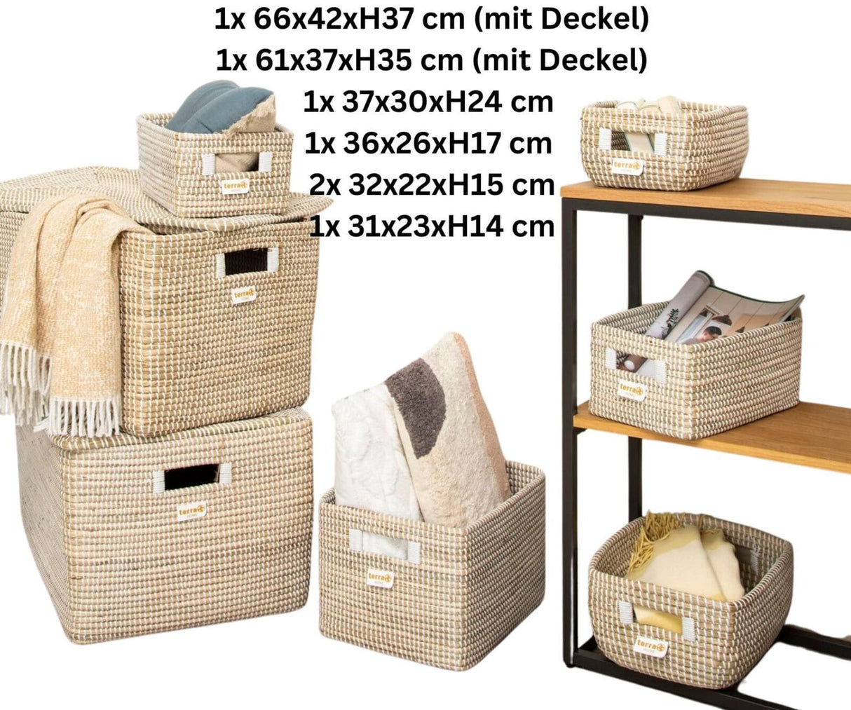 Terra Home Aufbewahrungskörbe 7 tlg Set Seegras weiß