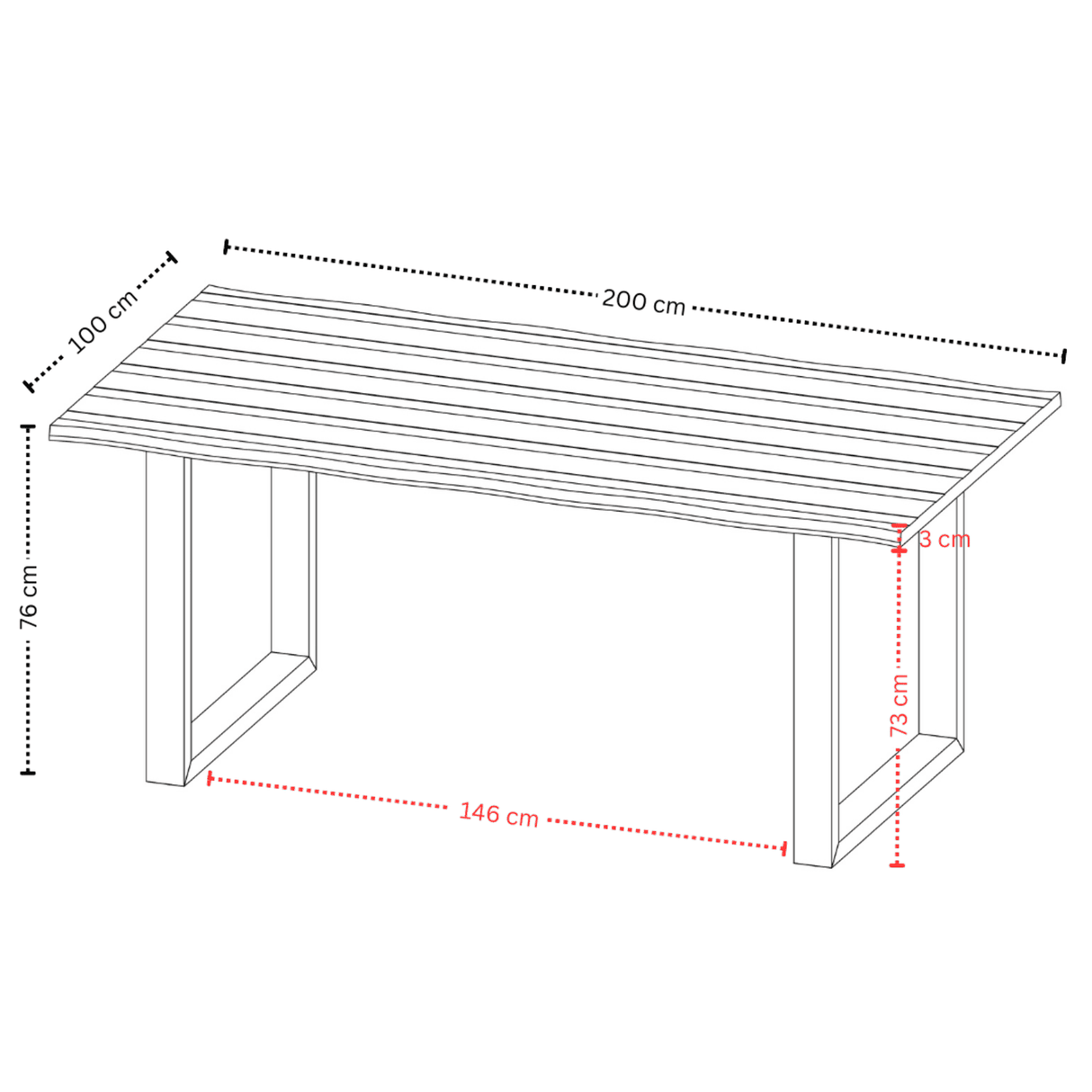 Terra Home Esstisch Jarven 200 x 100 cm, natürliche Kante